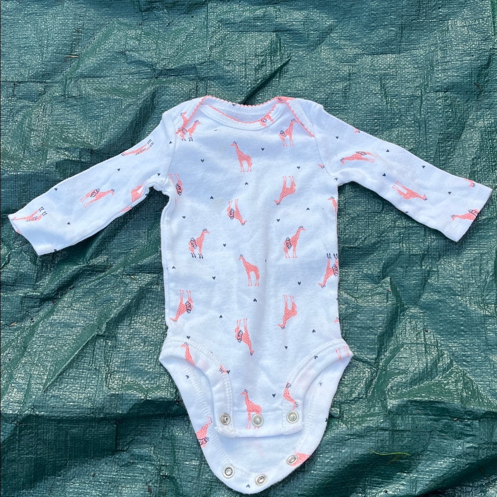 Carter's White Onesie with Pink Giraffe Design